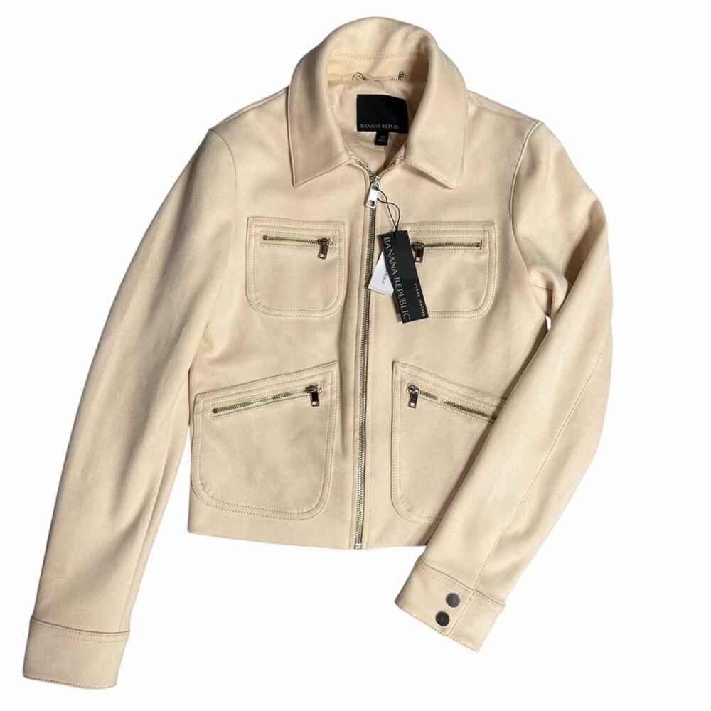 NEW Banana Republic Beige Zip-Up Vegan Suede Moto Jacket Size XS - Picture 1 of 9